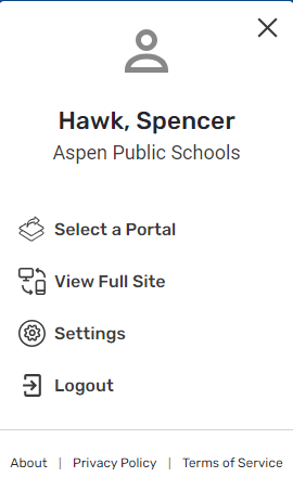 user settings pop-up