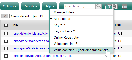 Filter menu, Value contains question mark option.