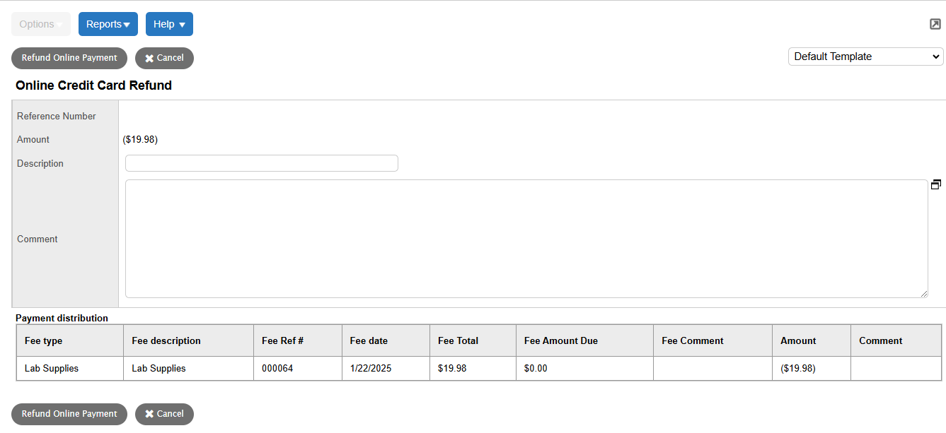 Online Credit Card Refund page